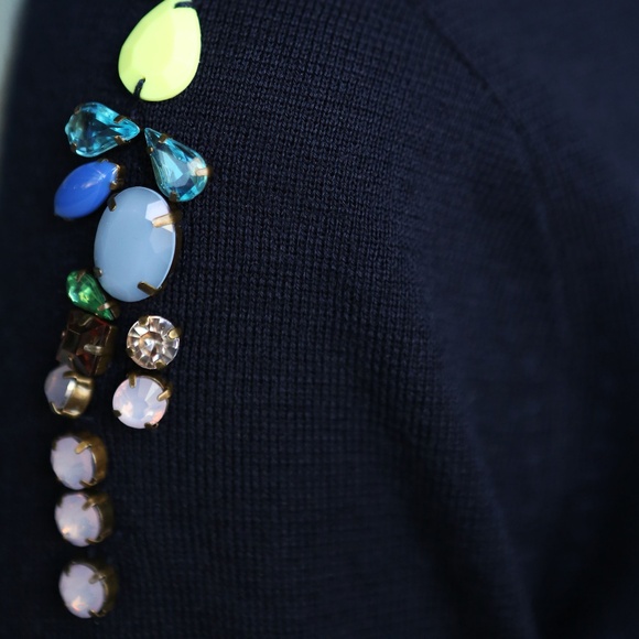 J CREW BEADED 3/4 SLEEVE NAVY MERINO WOOL BLEND SWEATER NWT- SIZE XXS $179. - Picture 4 of 14